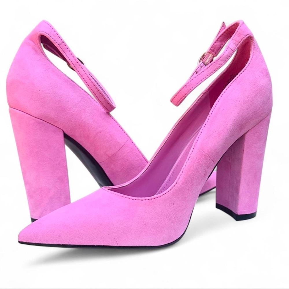 NWT Nine West Plana Suede Pink Pumps with ankle strap and block heel. - Picture 3 of 8